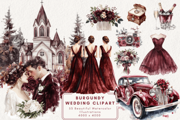 Burgundy Wedding Clipart: Elevate Your Design Projects