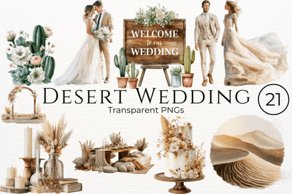 Desert Wedding Watercolor Clipart: Artistic Assets for Creative Projects