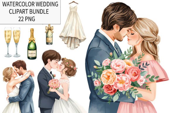 Designing with Heart: A Guide to the Romantic Wedding Couple Clipart Bundle