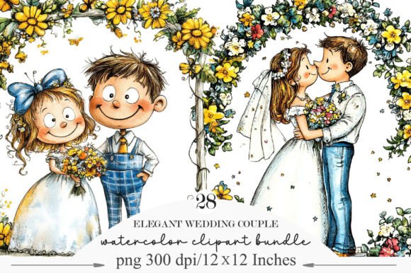 Elegant Wedding Couple PNG Clipart Set: Design Assets for Projects