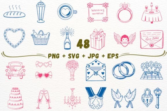 Elegant Wedding Line Art: 48 Minimalist Icons for Your Designs