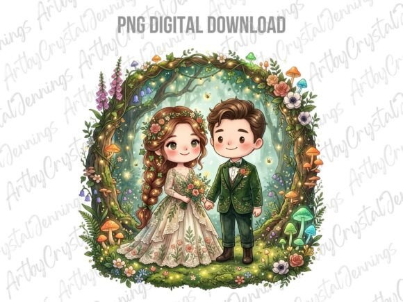 Enchanting Woodland Wedding Couple PNG for Projects
