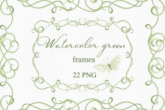 Green Ribbon Wedding Frame Clipart: Elegant Watercolor Elements