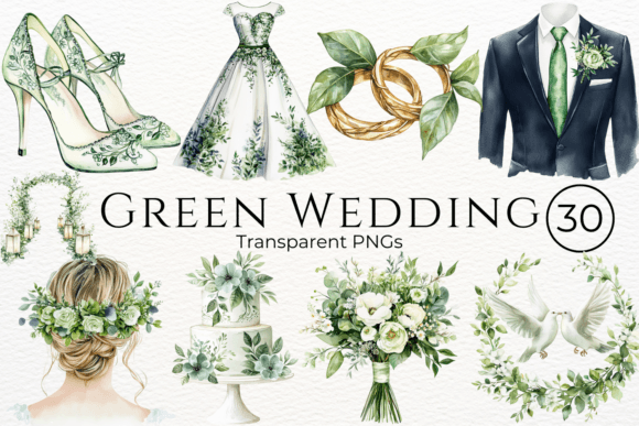 Green Wedding Watercolor Cliparts: Elevate Your Stationery