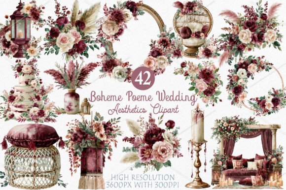 Infuse Romantic Luxury with Boheme Poeme Wedding Aesthetics Clipart