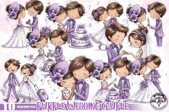 Purple Wedding Couple PNG: Elegant Design Asset