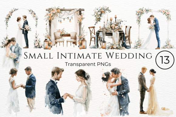 Small Intimate Wedding Clipart: Versatile Watercolor Assets