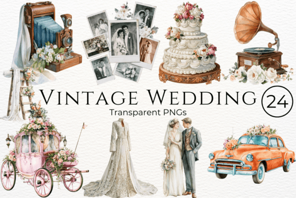 Vintage Wedding Watercolor Clipart: A Timeless Design Asset