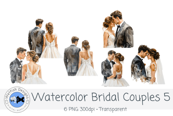 Watercolor PNG Wedding Bridal Couples 5: A Designer's Clipart Toolkit