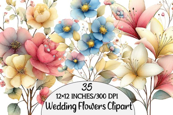 Watercolor Wedding Flowers Clipart for Elegant Designs