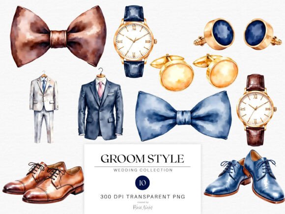 Watercolor Wedding Groom Style Clipart