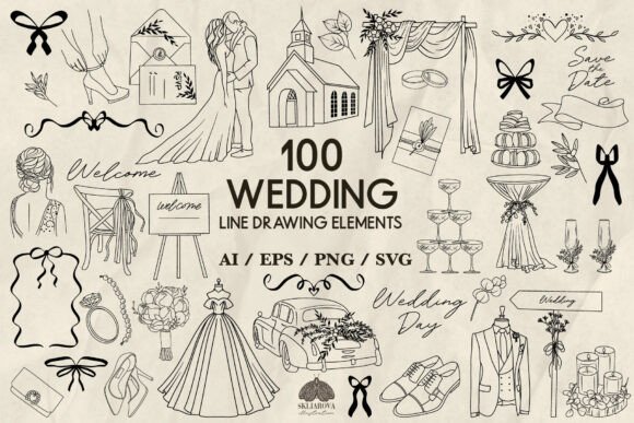 Wedding SVG Bundle, Line Drawing Set: A Designer's Toolkit