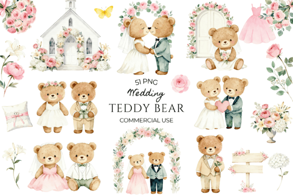 Wedding Teddy Bear Clipart Watercolor: A Sweet Touch for Your Designs