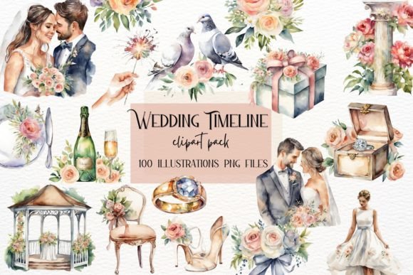Wedding Timeline Watercolor Clipart for Elegant Planning