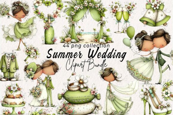Whimsical Summer Wedding Clipart for Joyful Projects