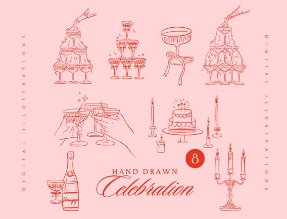 Whimsical Wedding Birthday Clipart: Elegance in Every Stroke