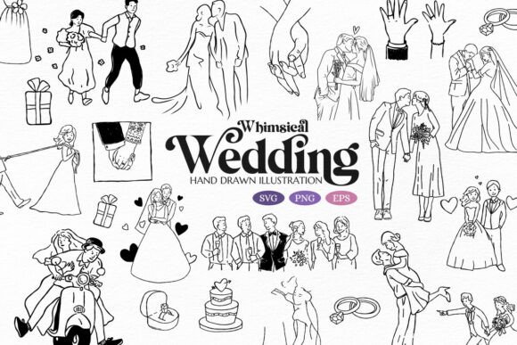 Whimsical Wedding Hand Drawn SVG Clipart for Joyful Designs