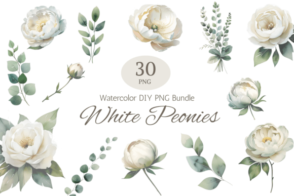 White Peony Wedding Clipart Bundle for Elegant Designs